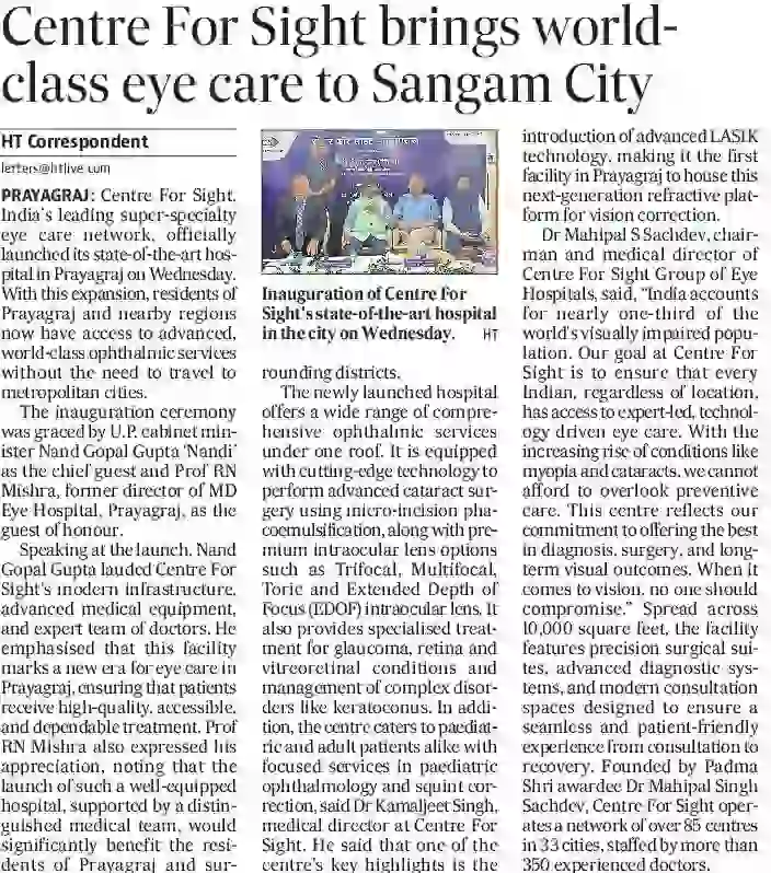 Centre For Sight brings world-class eye care to Sangam City