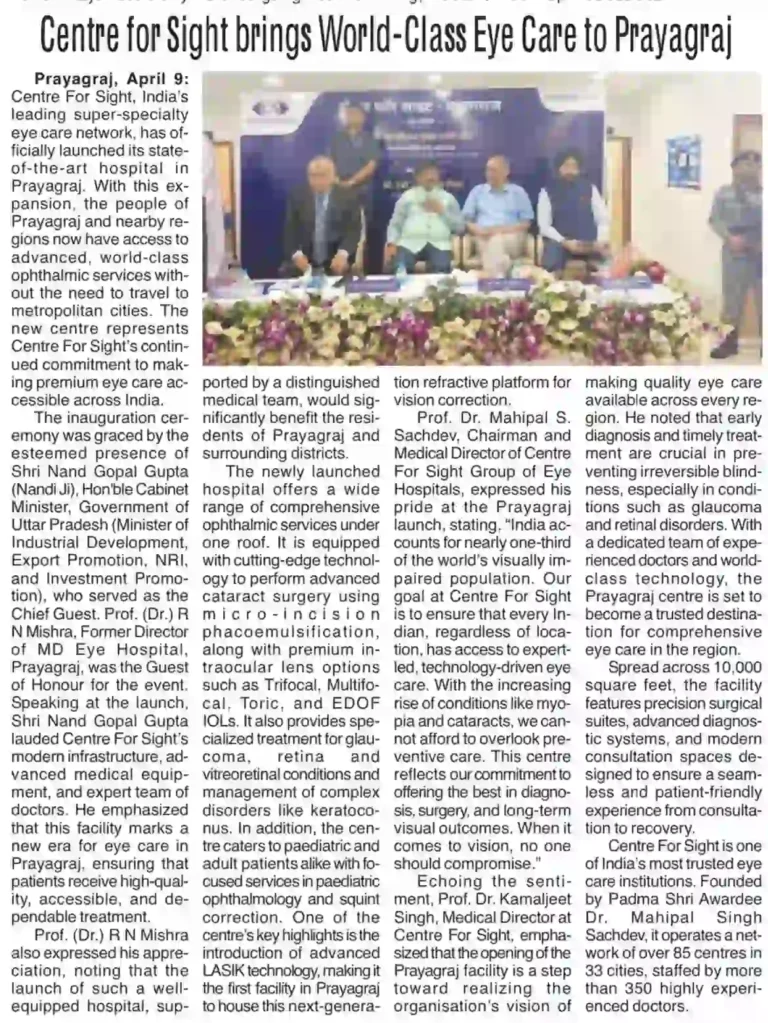 Centre for Sight brings World-Class Eye Care to Prayagraj